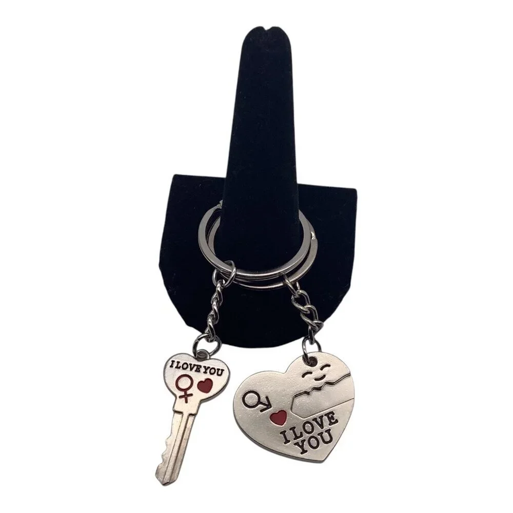 2pc Lovers Keychain Set Heart Lock & Key Design I Love‎ You Engraving Key Rings